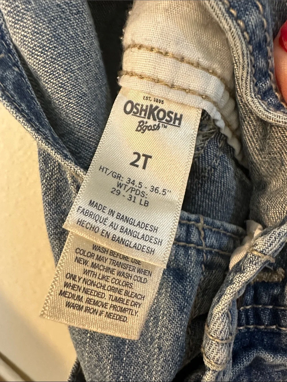 OshKosh B'gosh Vestbak Denim Overalls in Blue Wash Size 2T